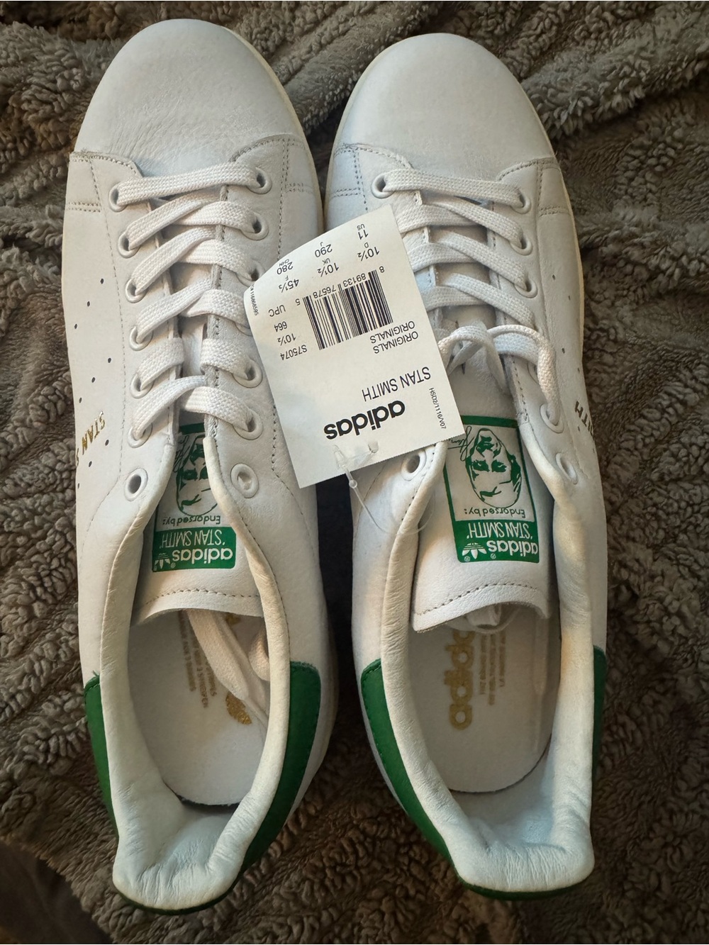 adidas White Leather Stan Smith Sneakers with Green Heel - Picture 2 of 5